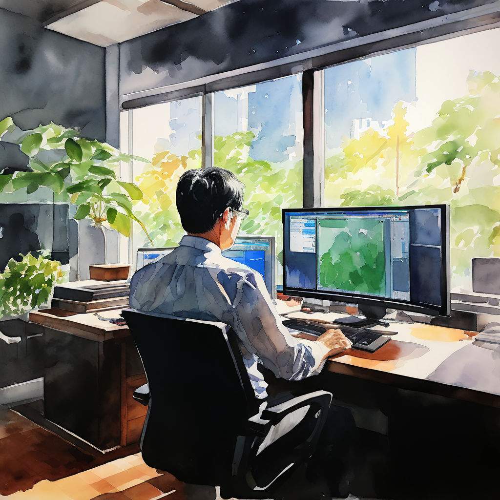 단기 주식 투자 고수 한봉호 씨가 사무실에서 모니터를 보고 있다.